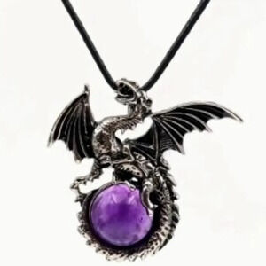 Natural Stone Purple Tiger Eye Obsidian Decor Dragon Pendant Necklace